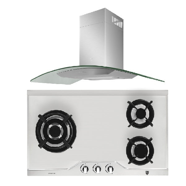EF EFH 3762 TN VSB Gas Hob 78CM + CK VETRO PLUS Cooker Hood 90CM