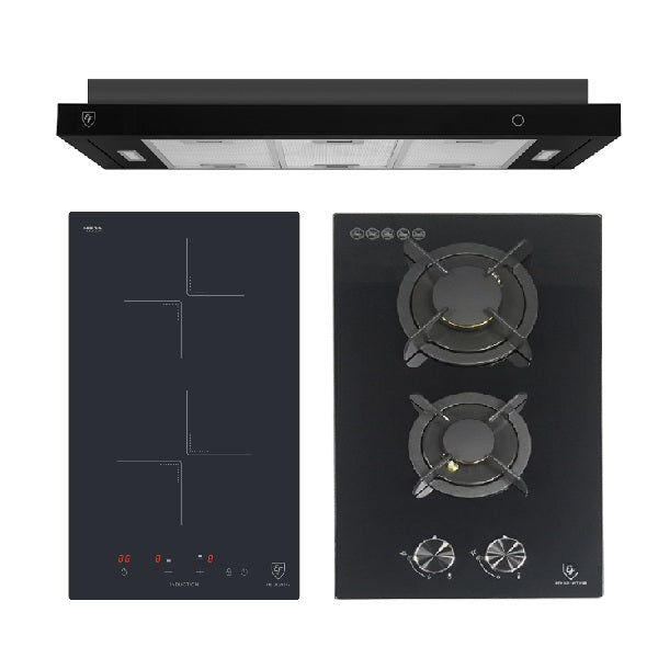 EF Induction Hob 30CM – HB BI 293 G+Gas Hob 30CM – EFH 3221 WT VGB+Cooker Hood 90CM – EFCH 9204T BK