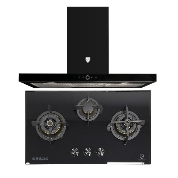 EF Gas Hob 88CM – EFH 9734 WT VGB+Cooker Hood 90CM – CK FINO PLUS BK