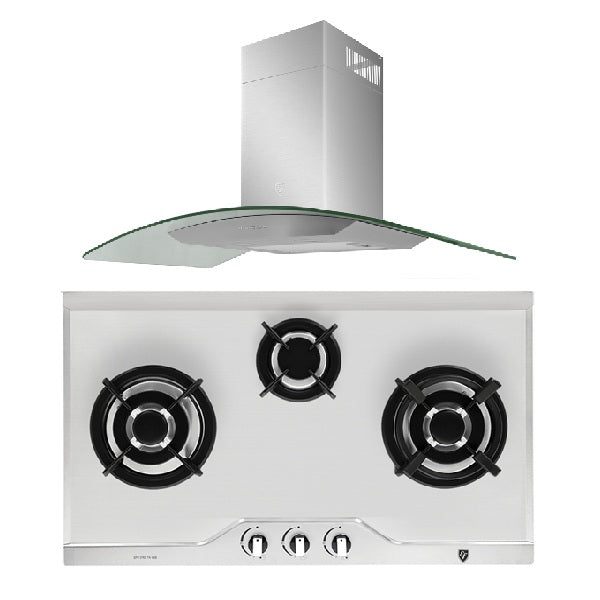 EF EFH 3763 TN VSB Gas Hob 78CM + CK VETRO PLUS Cooker Hood 90CM
