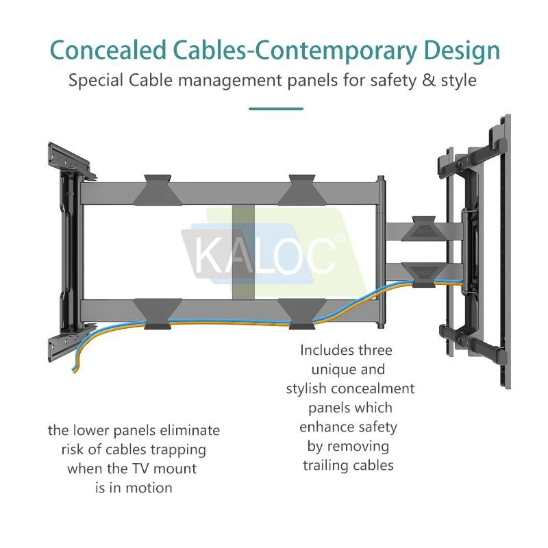 Kaloc DL90 55"-100" 90° DEGREES SWIVEL Long Arm TV Wall Mount, Extension TV BRACKET Swivel and Tilt, Full Motion Mount