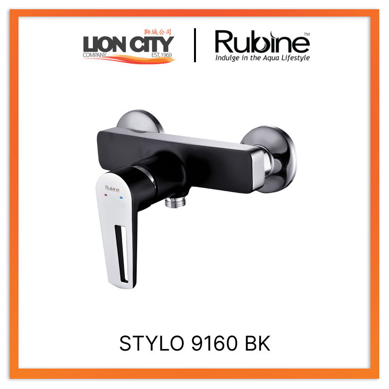 Rubine Shower Mixer Matt Black STYLO 9160 BK Hot and Cold