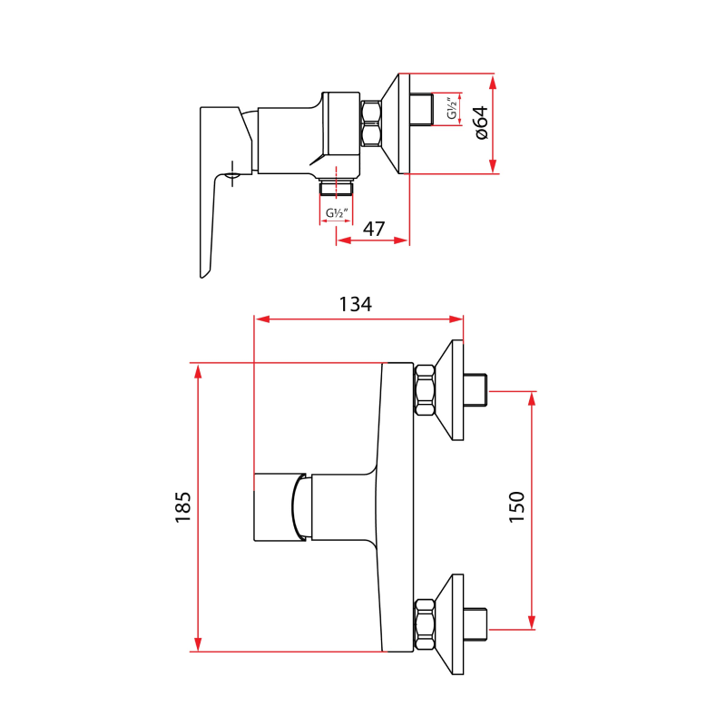 Rubine Shower Mixer Matt Black STYLO 9160 BK Hot and Cold