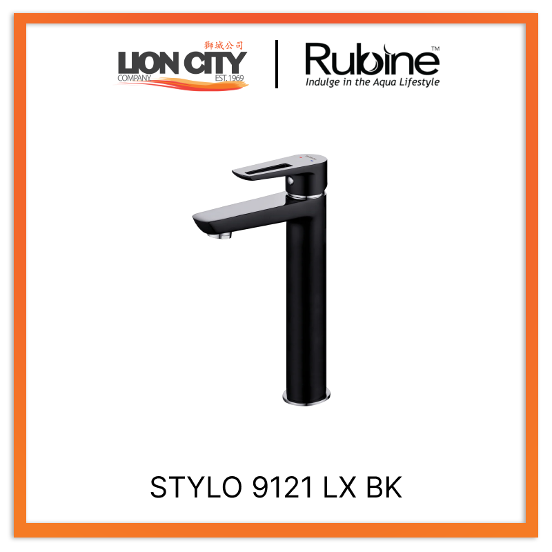 Rubine Tall Basin Mixer Matt Black STYLO 9121 LX BK