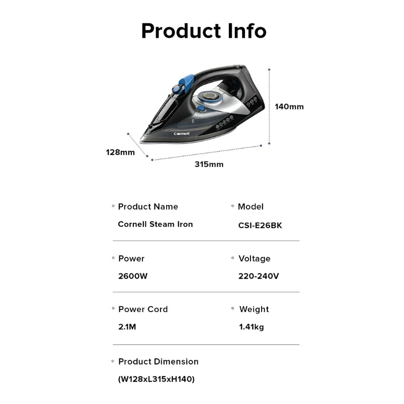 Cornell CSIE26BK 2600W Electric Steam Iron