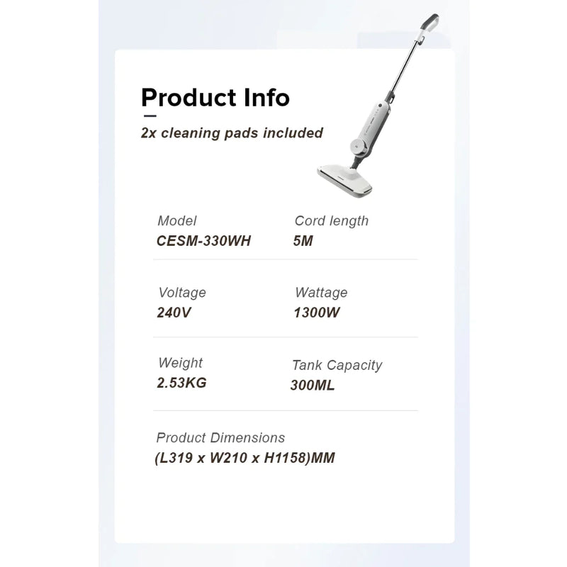 Cornell CESM330WH 1300W Nano Steam Mop
