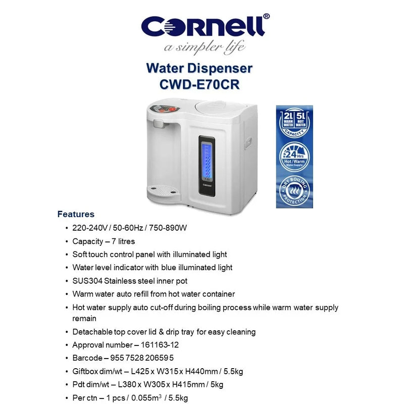 Cornell CWD-E70CR 7L Hot & Warm Water Dispenser