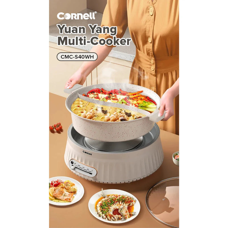 Cornell 1360W 4.0L Steamboat Multi Cooker with Yuan Yang Pot