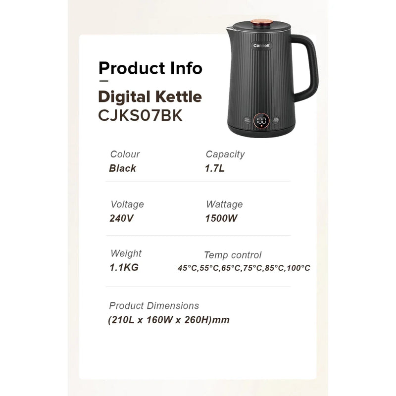 Cornell Digital Cordless Kettle with Stainless Steel Interior