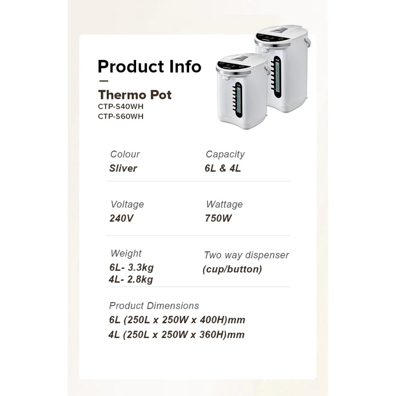 Cornell 750W Electric Thermo Pot Water Boiler Airpot