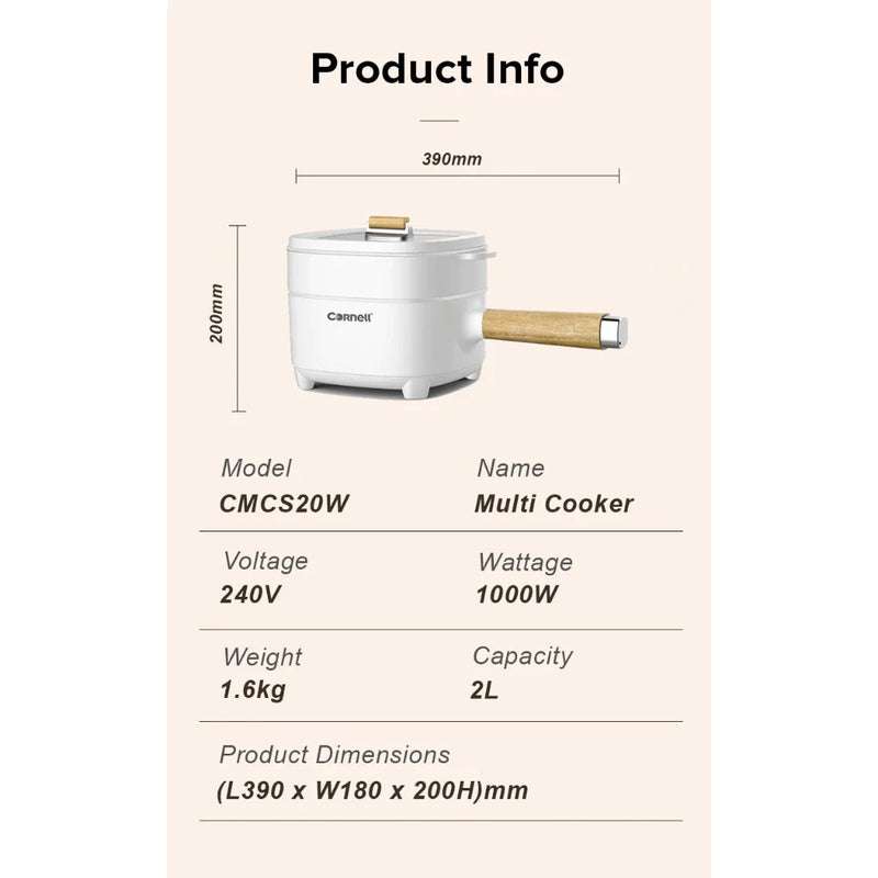 Cornell 1000W 2.0L Multi Cooker with Food Tray