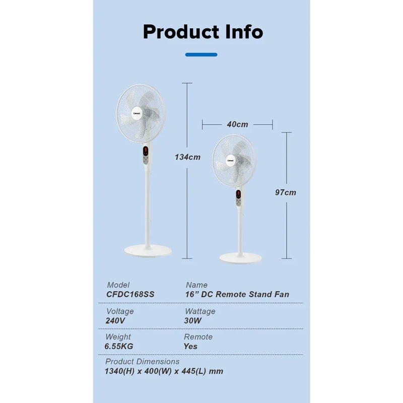 Cornell 30W 16" DC Motor Stand Fan CFDC168SS