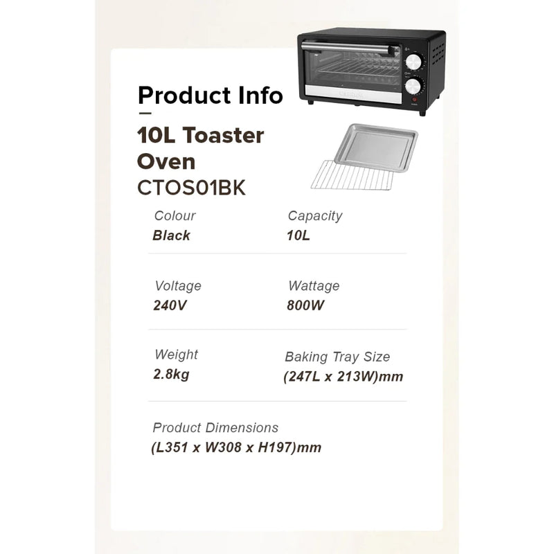 Cornell CTOS01BK 10L Compact Toaster Oven