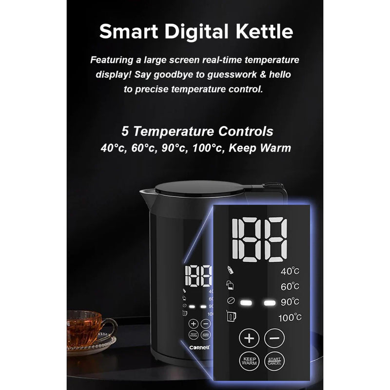 Cornell Digital Cordless Kettle with Stainless Steel Interior