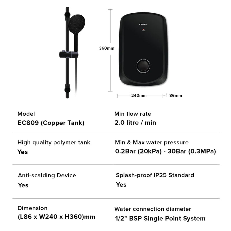 Cornell 3.3kW Instant Water Heater Matte Black Series
