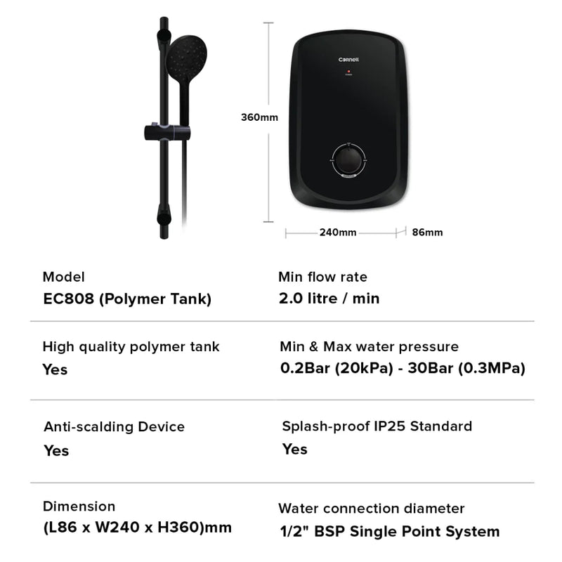 Cornell 3.3kW Instant Water Heater Matte Black Series