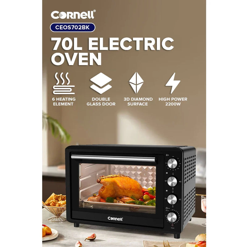 Cornell 2200W 70L Convection Electric Oven with Rotisserie CEOS702BK