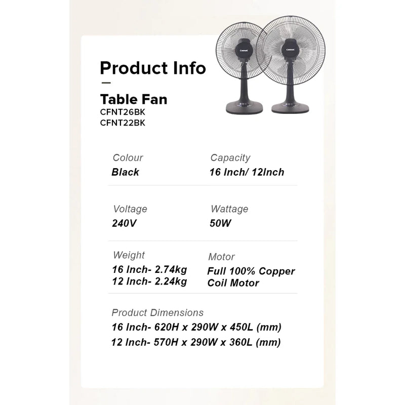 Cornell Table Fan in Matte Black