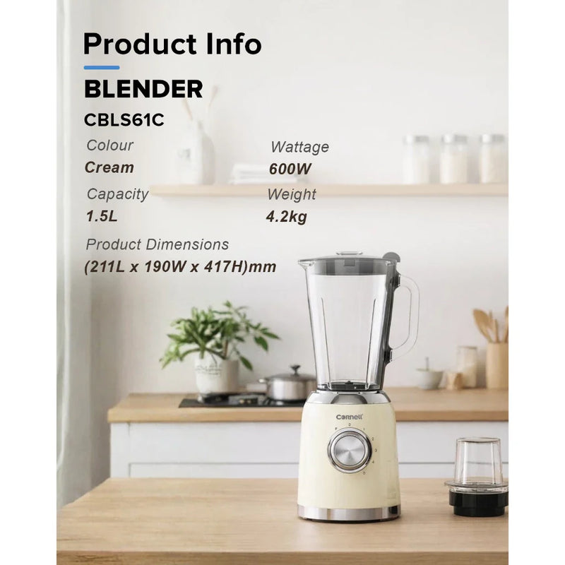 Cornell 600W 1.5L Glass Jug Blender with Grinder