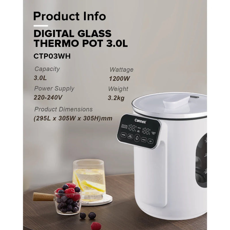 Cornell 3.0L Borosilicate Glass Thermo Pot Dispenser