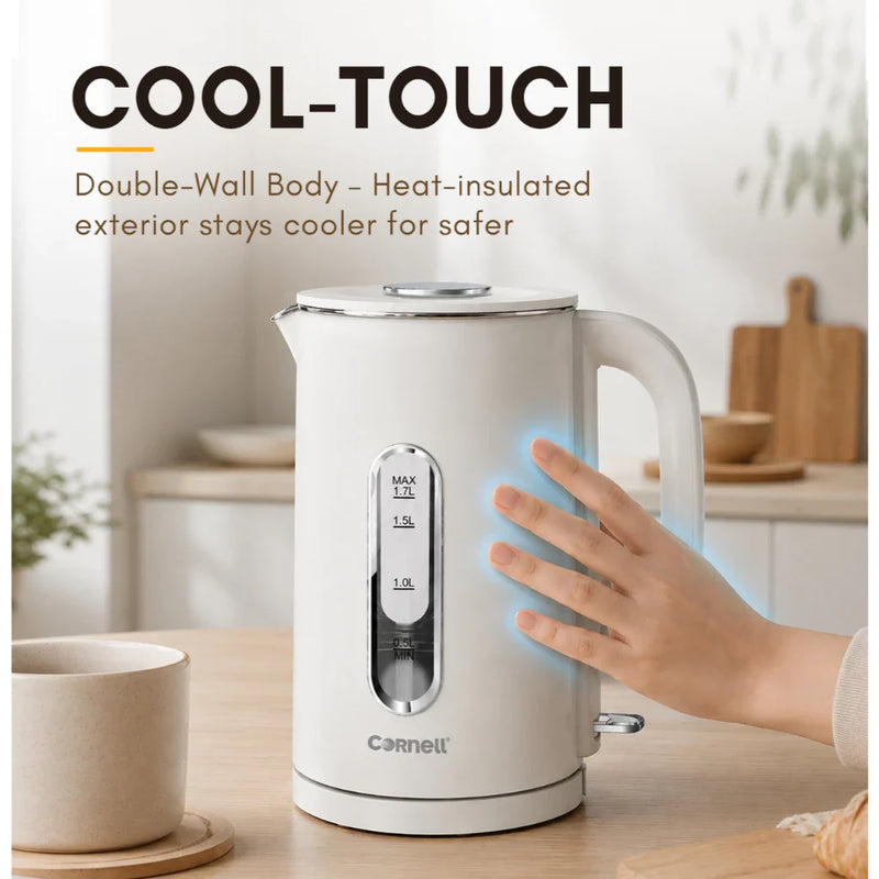 Cornell 1.7L Double Wall Cool Touch Glass Kettle