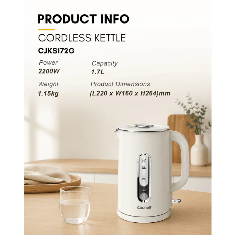 Cornell 1.7L Double Wall Cool Touch Glass Kettle
