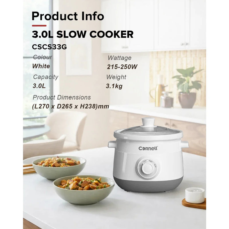 Cornell 3.0L Slow Cooker with Ceramic Pot
