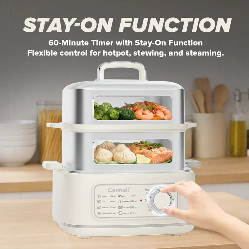 Cornell 1000W 9.5L 2-Tier Stainless Steel Food Steamer