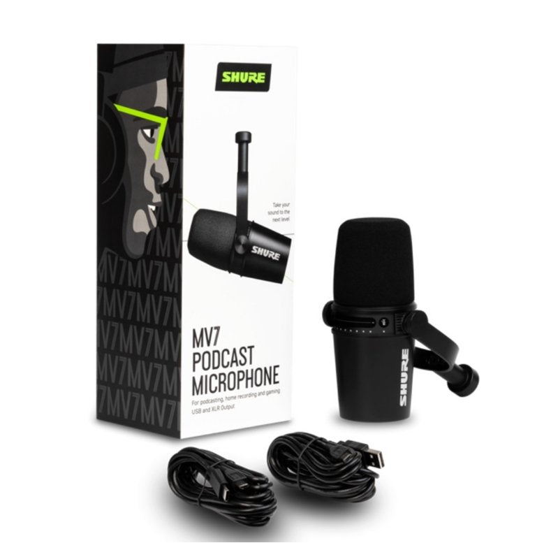 Shure MV7 Dynamic Podcasting Microphone XLR USB Output Black