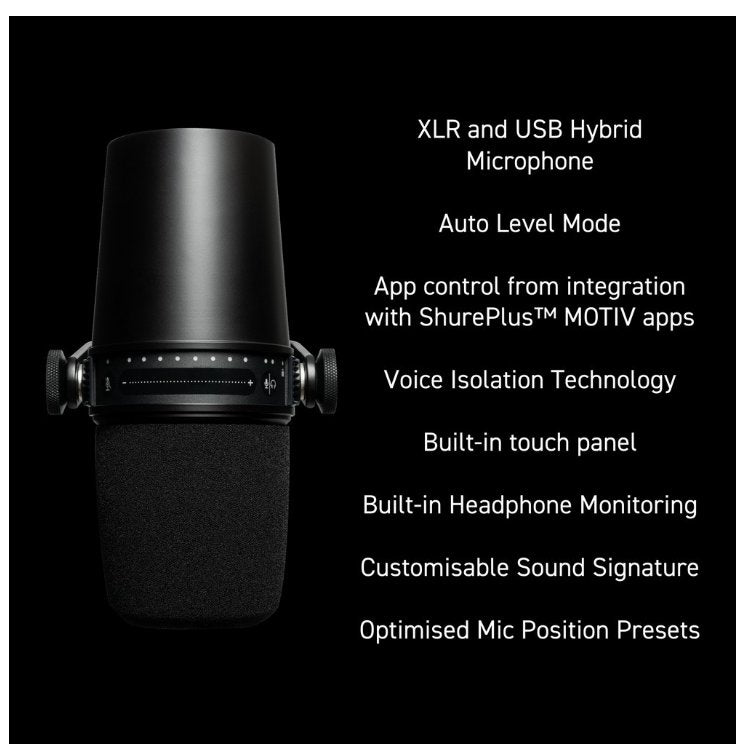 Shure MV7 Dynamic Podcasting Microphone XLR USB Output Black