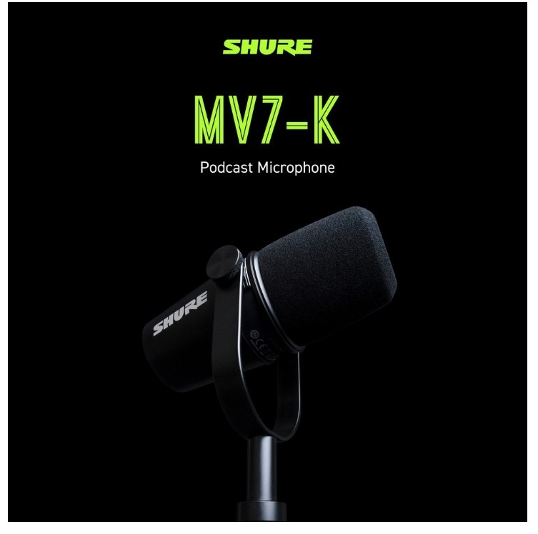 Shure MV7 Dynamic Podcasting Microphone XLR USB Output Black