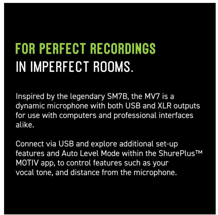 Shure MV7 Dynamic Podcasting Microphone XLR USB Output Black