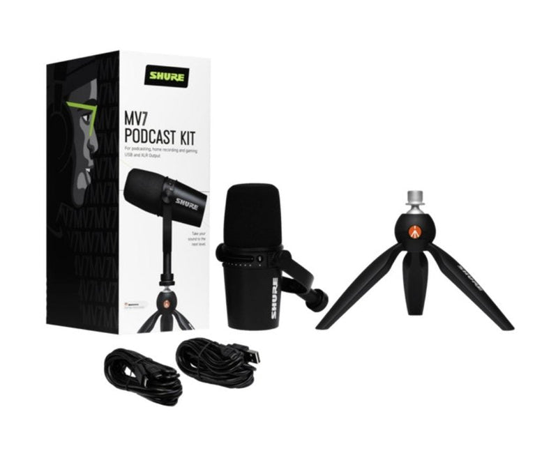 Shure MV7 Dynamic Podcasting Microphone XLR/USB Output Black