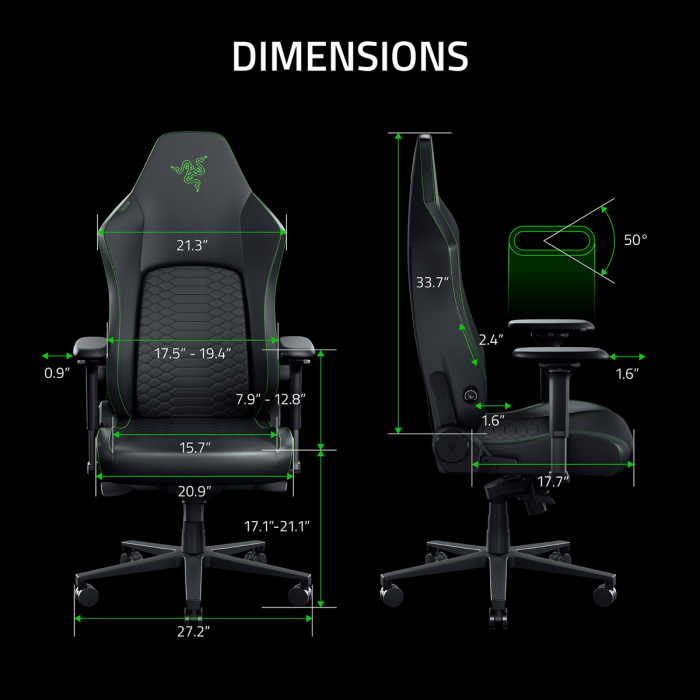 Razer Iskur V2 NewGen Ergonomic Gaming Chair Black Green RZ38-04900700-R3CA