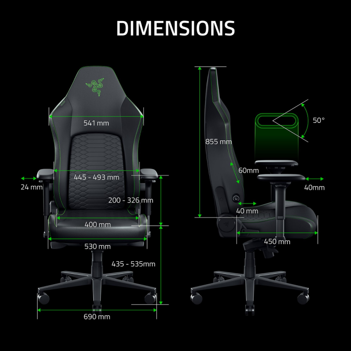 Razer Iskur V2 NewGen Ergonomic Gaming Chair Black Green RZ38-04900700-R3CA