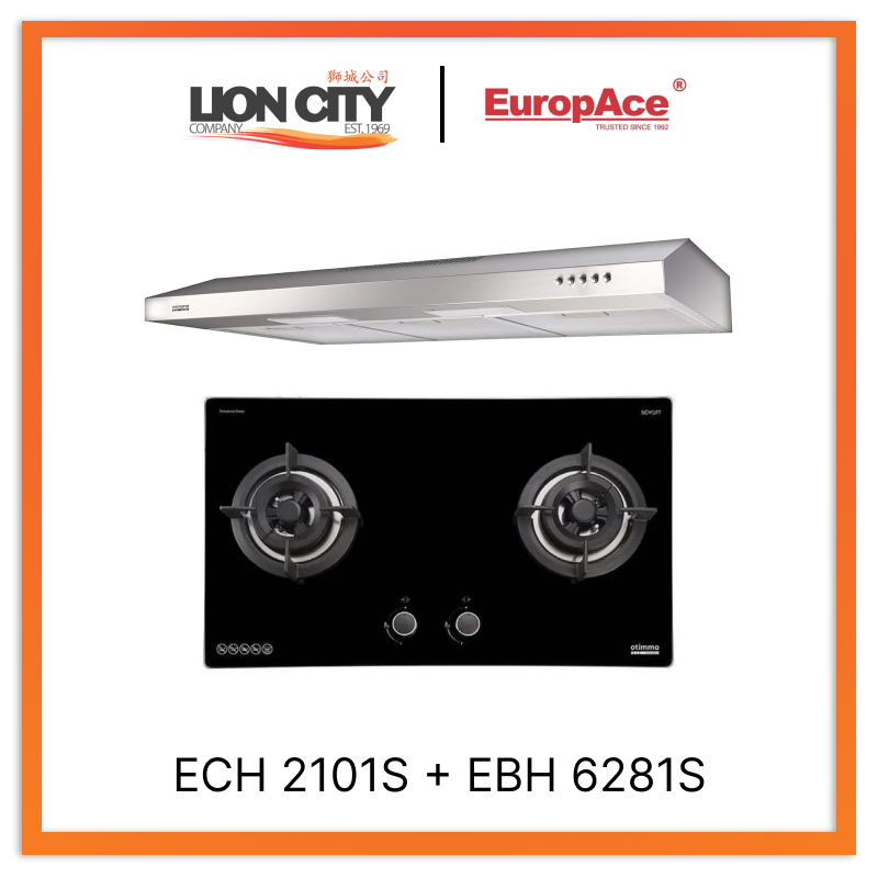 Europace ECH2101S 90cm S/Steel Slim Hood + EBH6281S 2 Burner 80cm Slim Hob (Schott Glass)