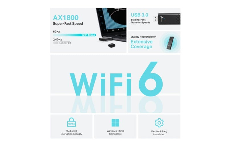 TP-Link Archer AX1800 Dual-Band Wi-Fi 6 USB Adapter TX20U