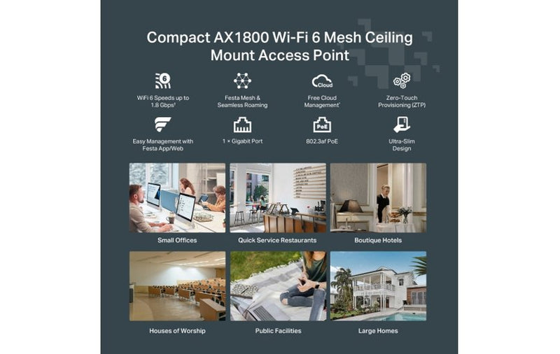 TP-Link Festa F61 AX1800 Ceiling Mount Dual-Band Wi-Fi 6 Access Point