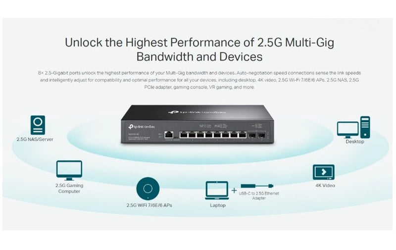 TP-Link Omada SG3210X-M2 8-Port 2.5G L2+ Managed Switch with 2×10G SFP+