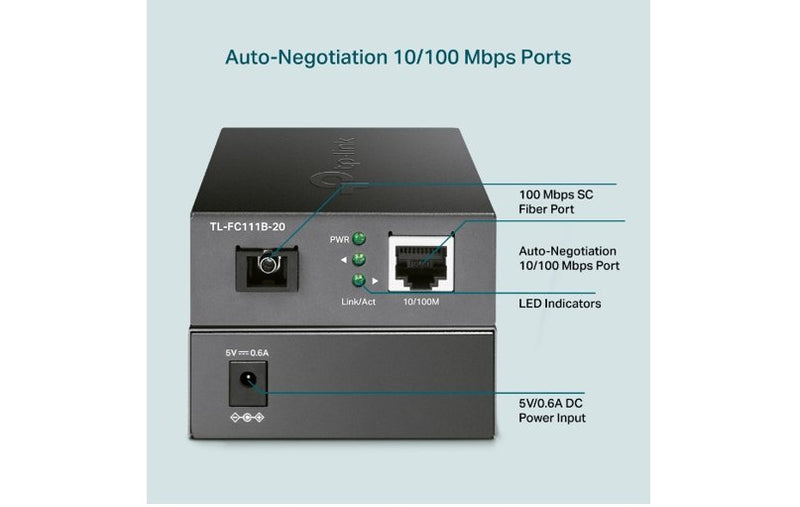 TP-Link TL-FC111B-20 Single-Mode SC 10/100 Mbps WDM Media Fiber Converter