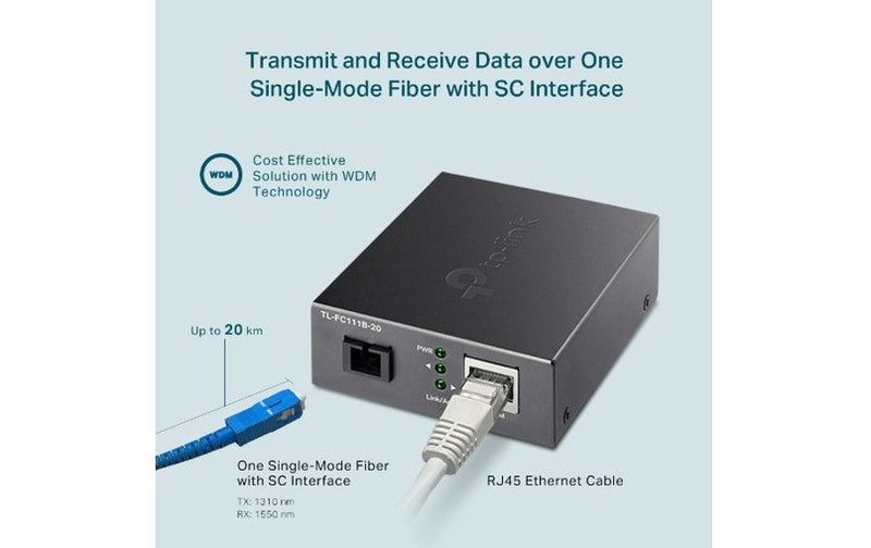 TP-Link TL-FC111B-20 Single-Mode SC 10/100 Mbps WDM Media Fiber Converter