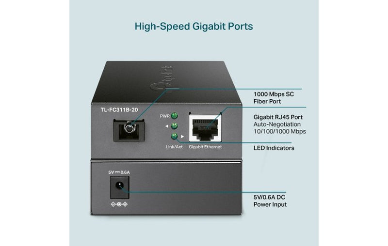 TP-Link TL-FC311B-20 Single-Mode SC Gigabit WDM Media Converter