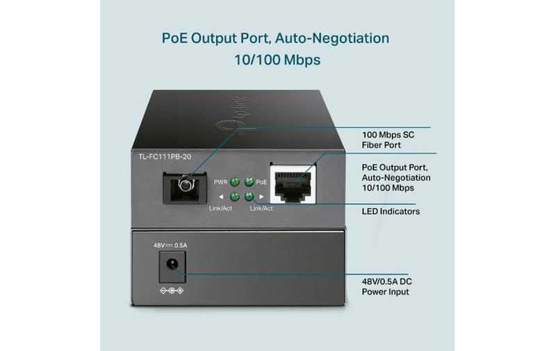 TP-Link TL-FC111PB-20 Single-Mode SC WDM Bi-Directional Fiber Converter With PoE