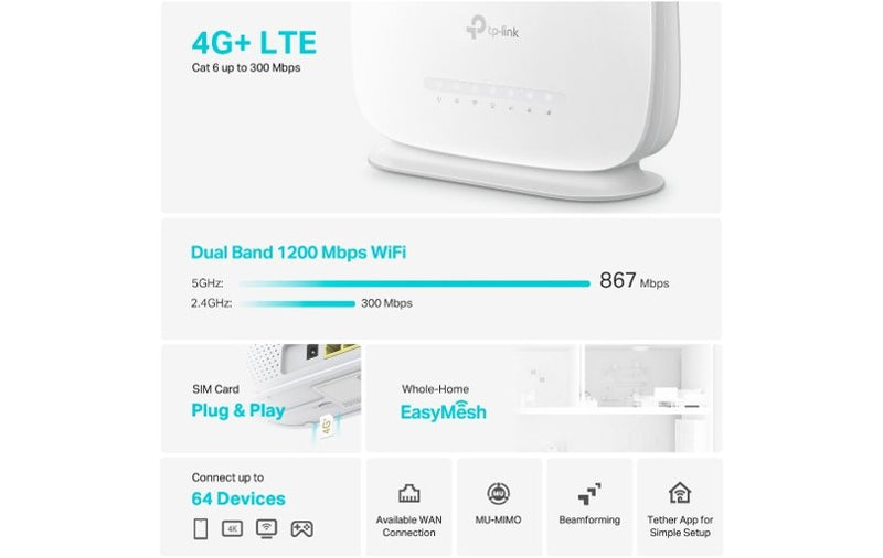 TP-Link Archer MR505 AC1200 4G LTE Advanced Cat6 Gigabit Router