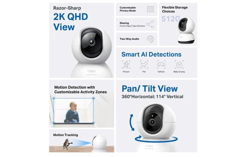 TP-Link Tapo C220 2K 4MP QHD Pan/Tilt AI Home Security Wi-Fi Camera