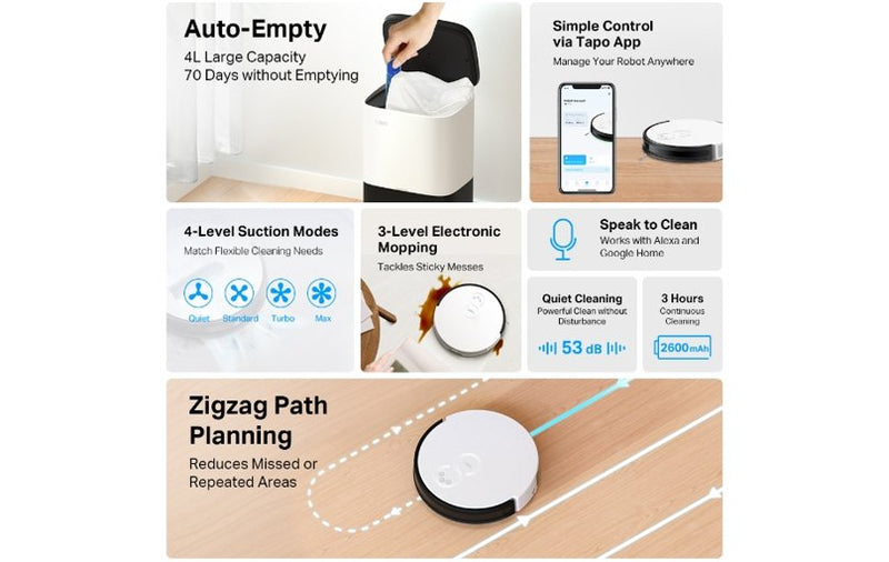 TP-Link Tapo RV10 Plus Robot Vacuum and Mop with Auto-Empty Dock