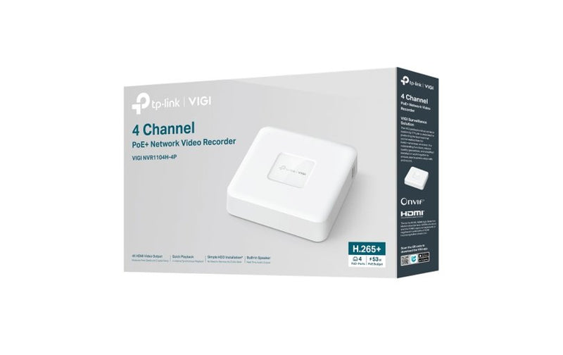 TP-Link VIGI NVR1104H-4P 4-Channel PoE 4K Network Video Recorder H.265+