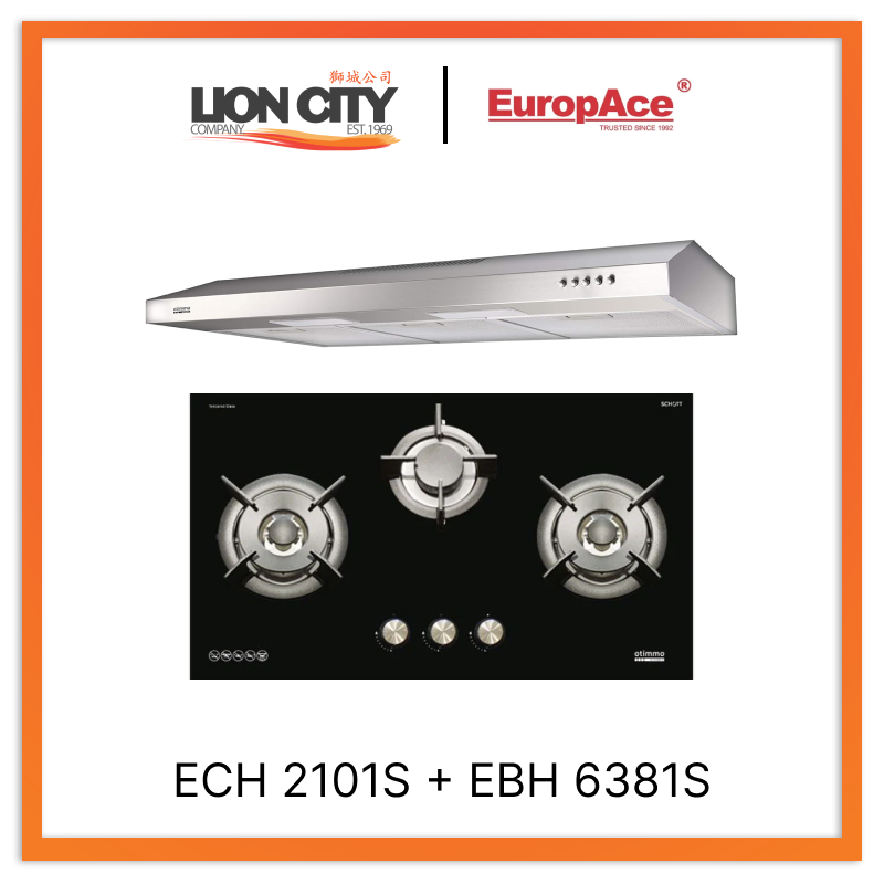 Europace ECH2101S 90cm Slim Hood + EBH6381S 3 Burner 80cm Slim Hob (Schott Glass)