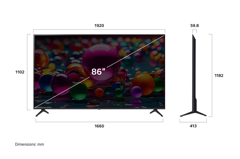 LG 86UA8450PSA 86-inch UHD 4K Smart LED TV with α7 AI.