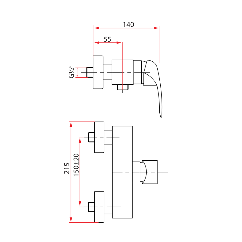 Rubine Shower Mixer Platino 6060